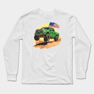 F150 car truck offroad jump on desert green Long Sleeve T-Shirt